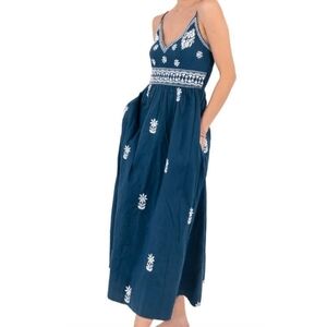 Gretchen Scott Fiesta Time Navy White Hand Embroidered Flowers Dress Medium M